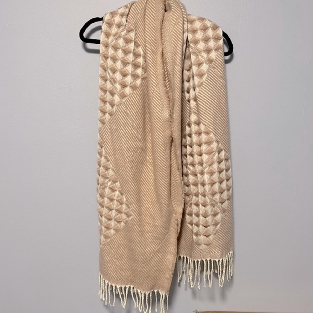 Blush Pink and White Tassel Fringe Scarf Shawl Diamond Pattern